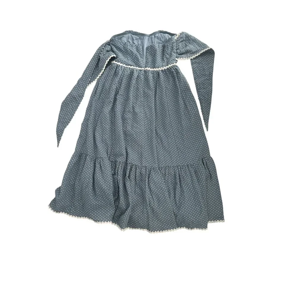 👗 Lulus Dusty Blue Polka Dot Strapless Tiered Midi Dress S 👗 - Picture 6 of 7